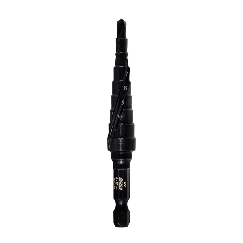 ALPHA ThunderMax Step Drill Spiral Flute 4-12mm Metric 1/4in Impact Shank