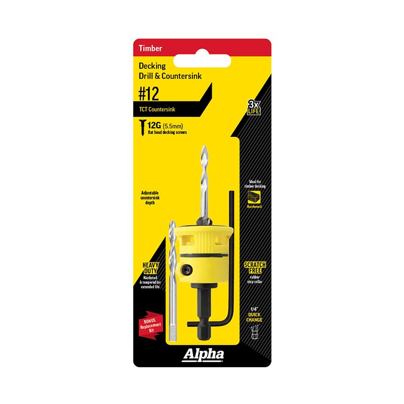 ALPHA Decking Countersink TCT No.12 with Spare Drill and Hex Key