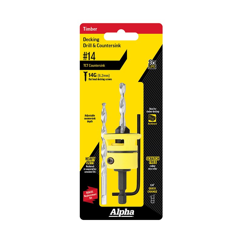 ALPHA Decking Countersink TCT No.14 with Spare Drill and Hex Key