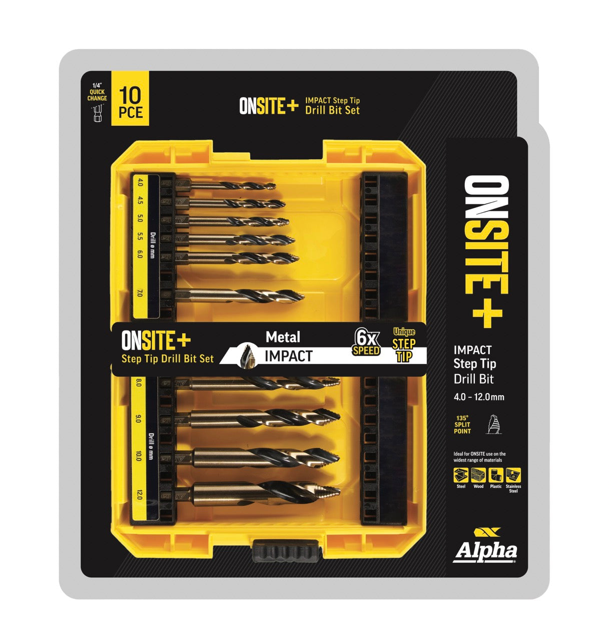 Alpha-10 Piece | Onsite Plus Impact Step Tip Drill Set