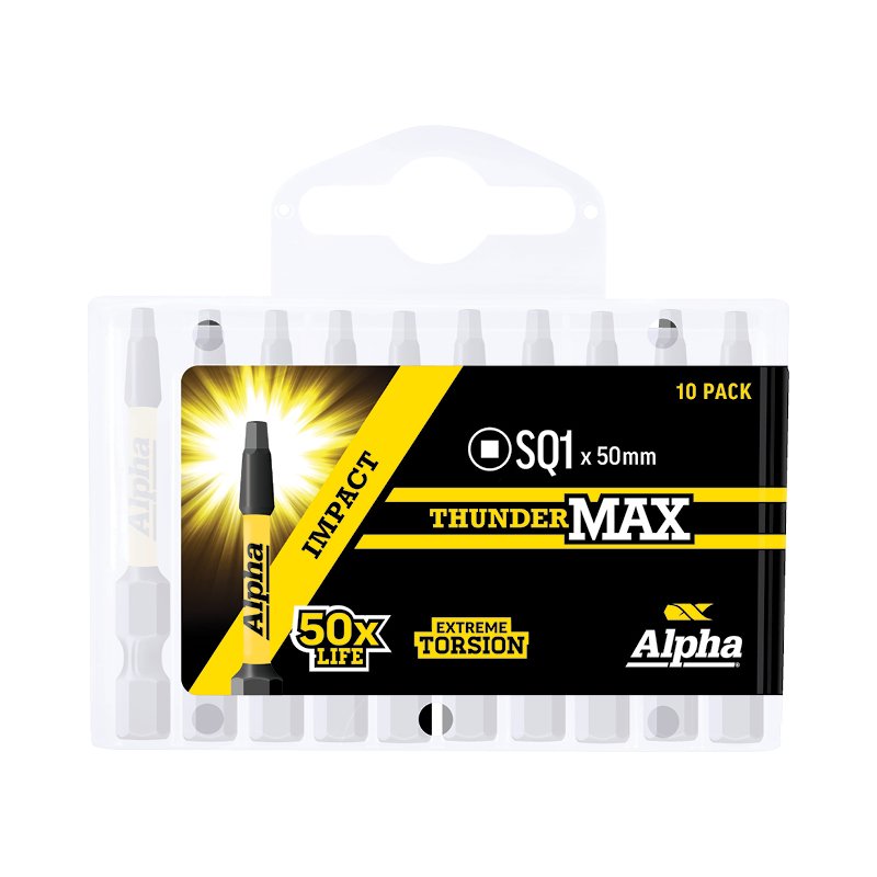 Alpha-Thundermax Sq1 X 50Mm Impact Power Bit Handipack (X10)