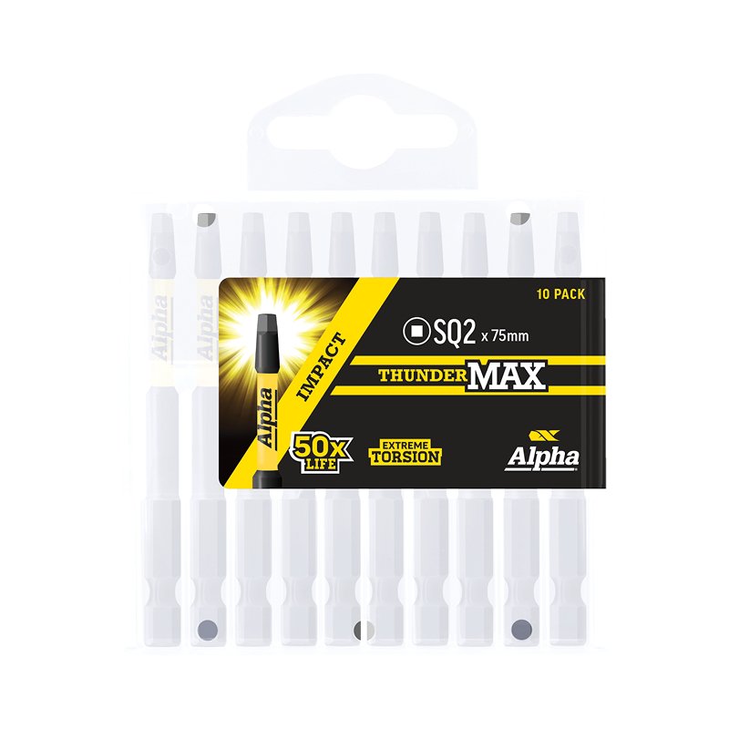 Alpha-Thundermax Sq2 X 75Mm Impact Power Bit Handipack (X10)