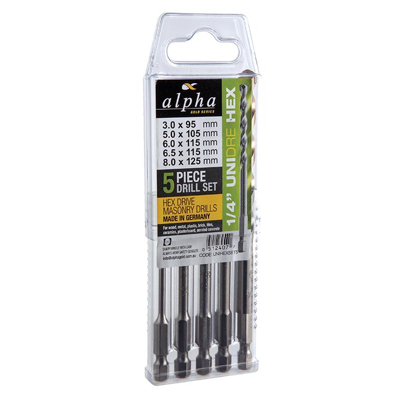 Alpha-5 Piece | Multidrill Multi-Material Drill Bit Set | 1/4In Hex